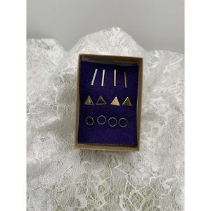 Bars, Triangle and Ring Two-Tone Earrings - 6-Pairs